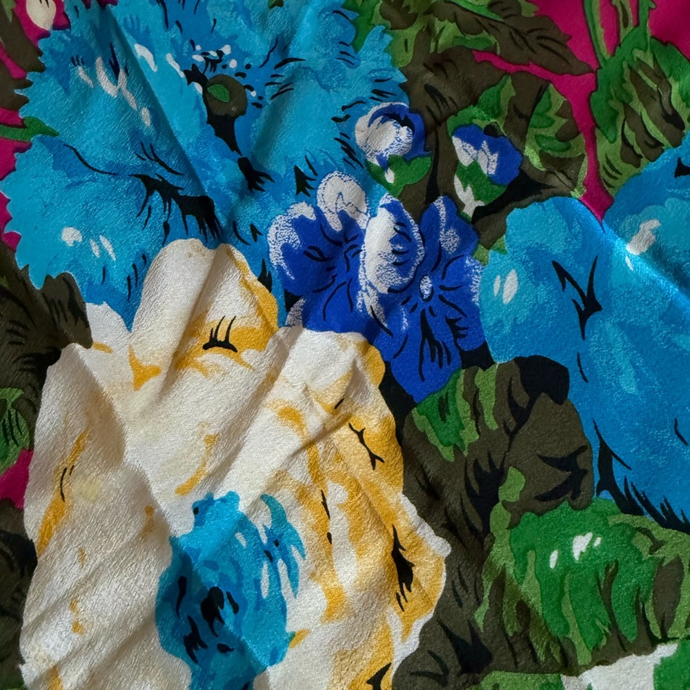 Echo Floral Scarf in Pink, Blue, and White 100%silk - Picture 5 of 10